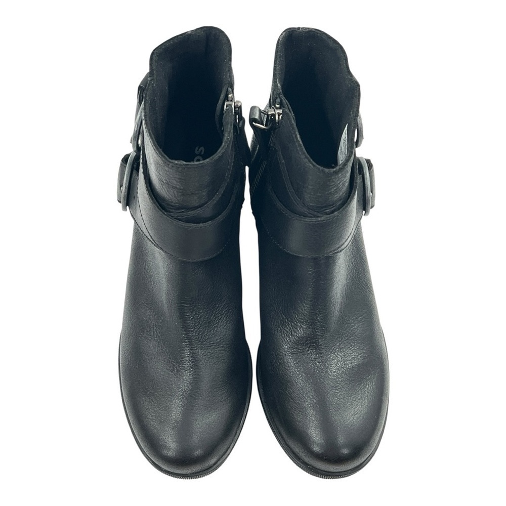 Sorel Womens Black Leather Joan Of Arctic Wedge Ii Buckle Boot Preowned